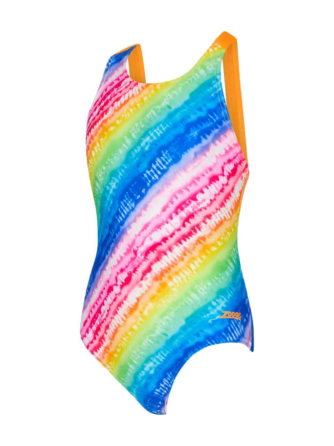 Product overview - Junior Girls Rainbow Ripple Flyback Swimsuit RNRI