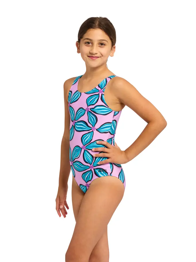 Product overview - Junior Girls Lily Maze Scoopback Swimsuit LILY
