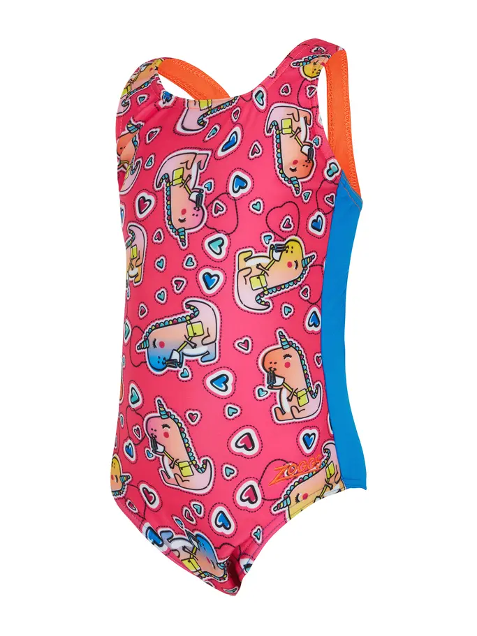 Product overview - Girls Little Dino Print Actionback One Piece Swimsuit LTDN