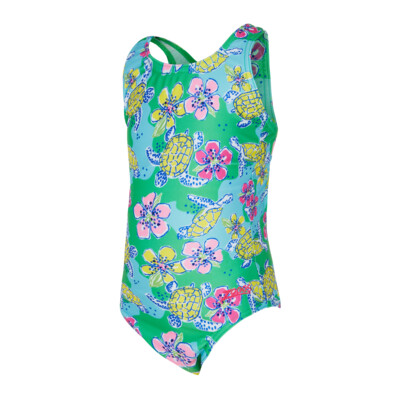 Product overview - Girls Turtles Print Actionback One Piece Swimsuit TRTL