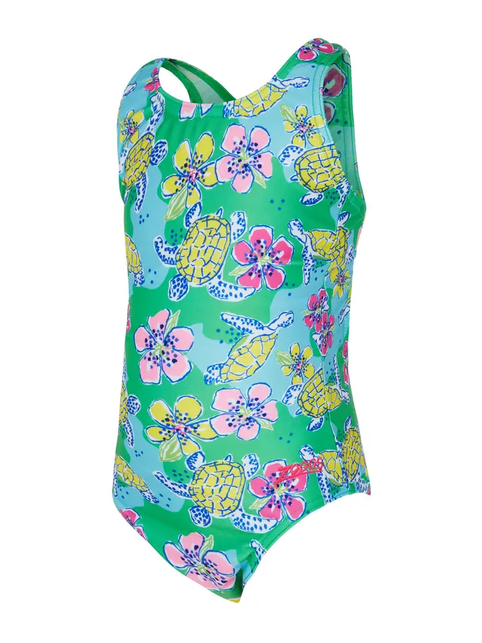 Product overview - Girls Turtles Print Actionback One Piece Swimsuit TRTL
