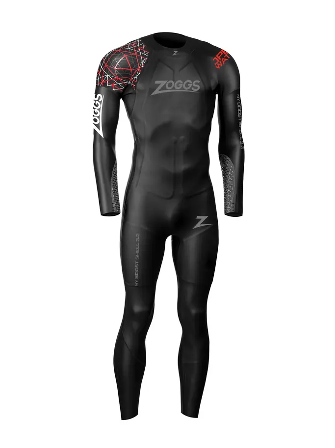 Product overview - Zoggs Mens Swimming MyBoost Shell Wetsuit 3/2 mm black/red