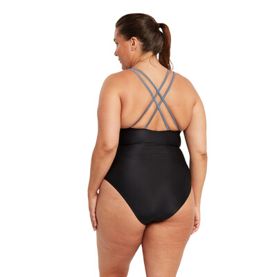 Product hover - Black-Metal Panel Crossback One Piece Swimsuit BKME