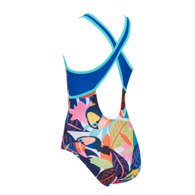 Product hover - Girls Toucan Print Hi Front Crossback Swimsuit TUCF