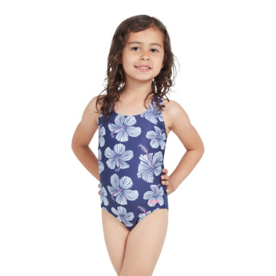 Product hover - Girls Hibiscus Print Actionback One Piece Swimsuit HIBS