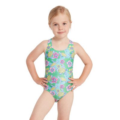 Product hover - Girls Turtles Print Actionback One Piece Swimsuit TRTL